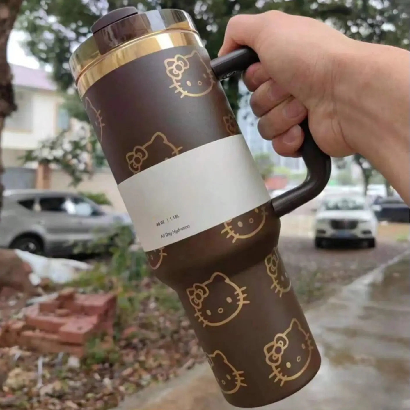 40 oz Stainless Steel Vacuum Insulated Water Bottle with Handle. Double Wall Travel Tumbler for Hot & Cold Drinks