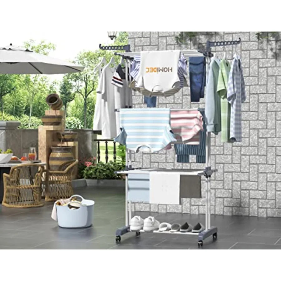 Oversized 4-Tier Foldable Clothes Drying Rack with Wings for Indoor & Outdoor Laundry