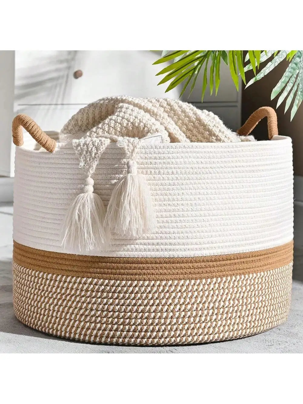 Large Woven Cotton Rope Storage Basket for Blankets & Laundry