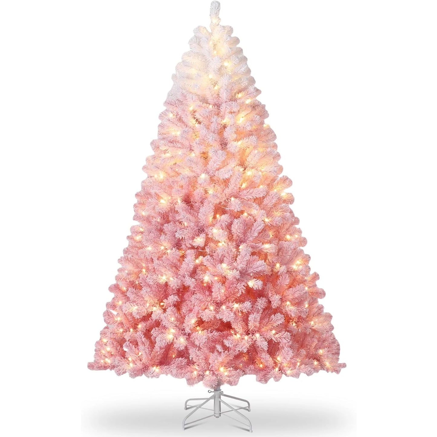 9Ft Pre-Lit Artificial Christmas Tree, 100 Warm LED Lights | Snow Flocked Full Pre Lighted Xmas Tree, 300 Branch Tips & Foldable Stand, Easy Assembly, Holiday Decor for Indoor & Outdoor