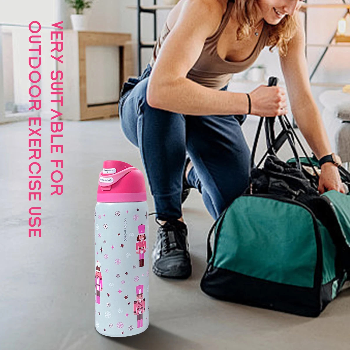 32 oz Insulated Stainless Steel Water Bottle .Leakproof Travel Thermos with 24+ Hour Temperature Retention