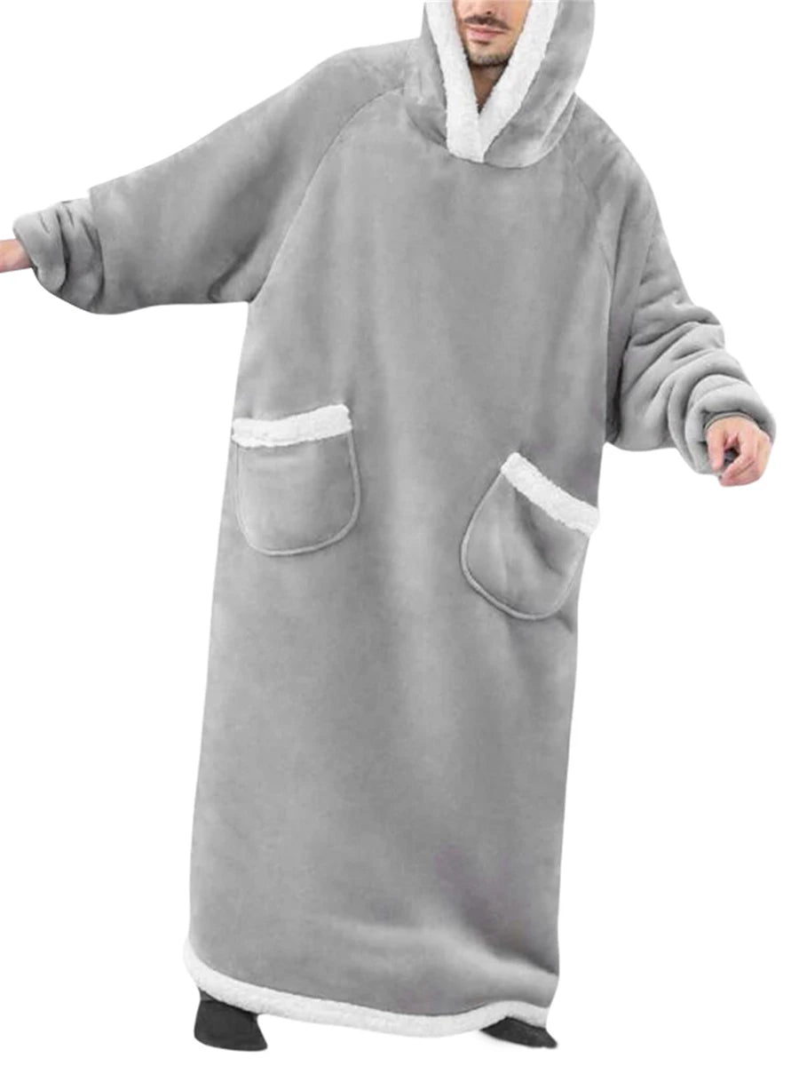 Wearable Blanket Hoodie Long Sleeve Hooded Blanket Oversized Loungewear with Pockets