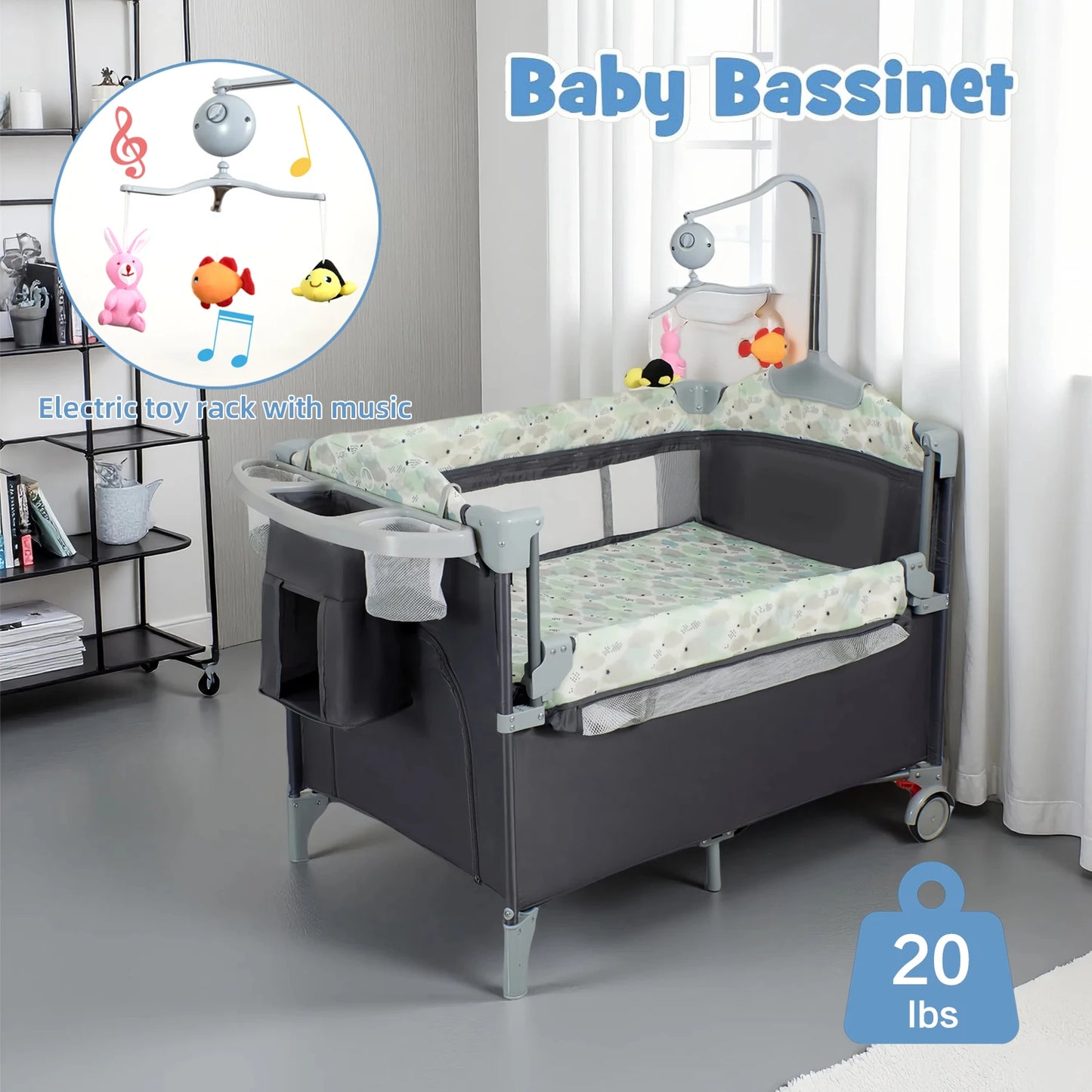 Baby Bassinet Bedside Sleeper & Portable Play Yard with Changing Station