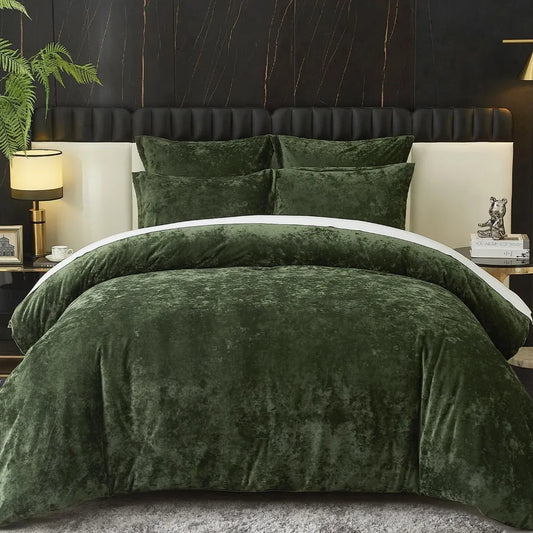 Crushed Velvet Comforter Set Queen Green Comforter Set 5pcs Ultra Soft Lightweight Breathable Bedding Set Luxury Cozy Fl