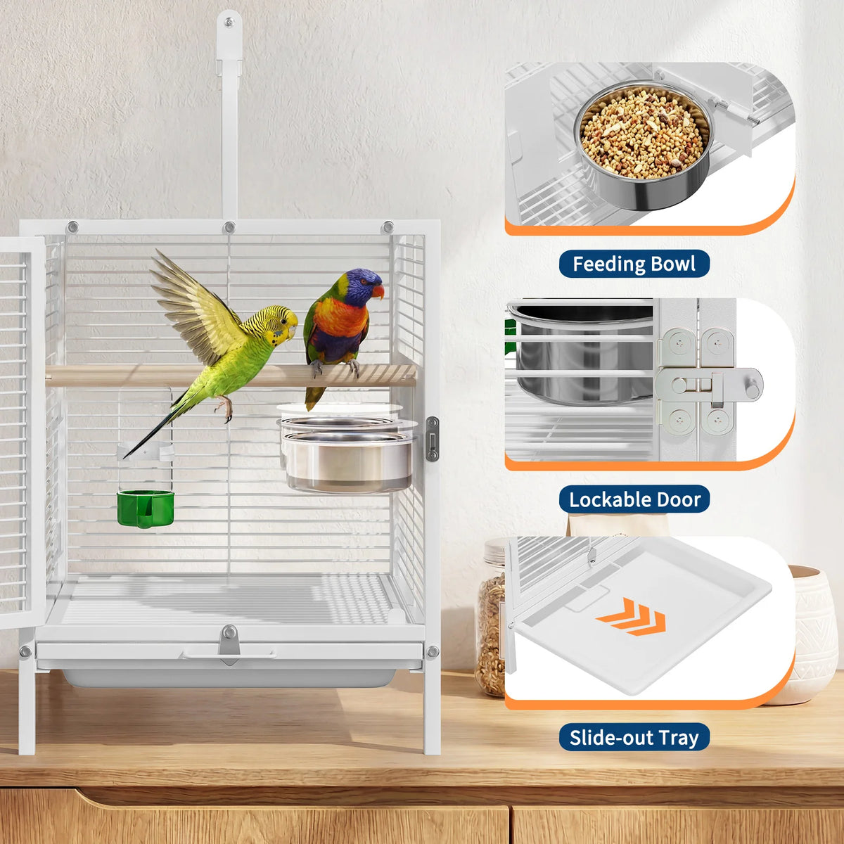 Portable Stainless Steel Travel Bird Cage for Small Parrots