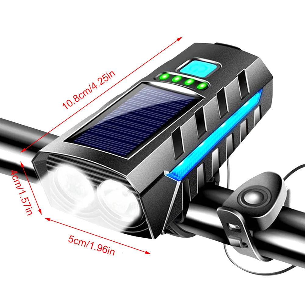 Solar Powered Bicycle Headlamp USB Rechargeable LED Lantern