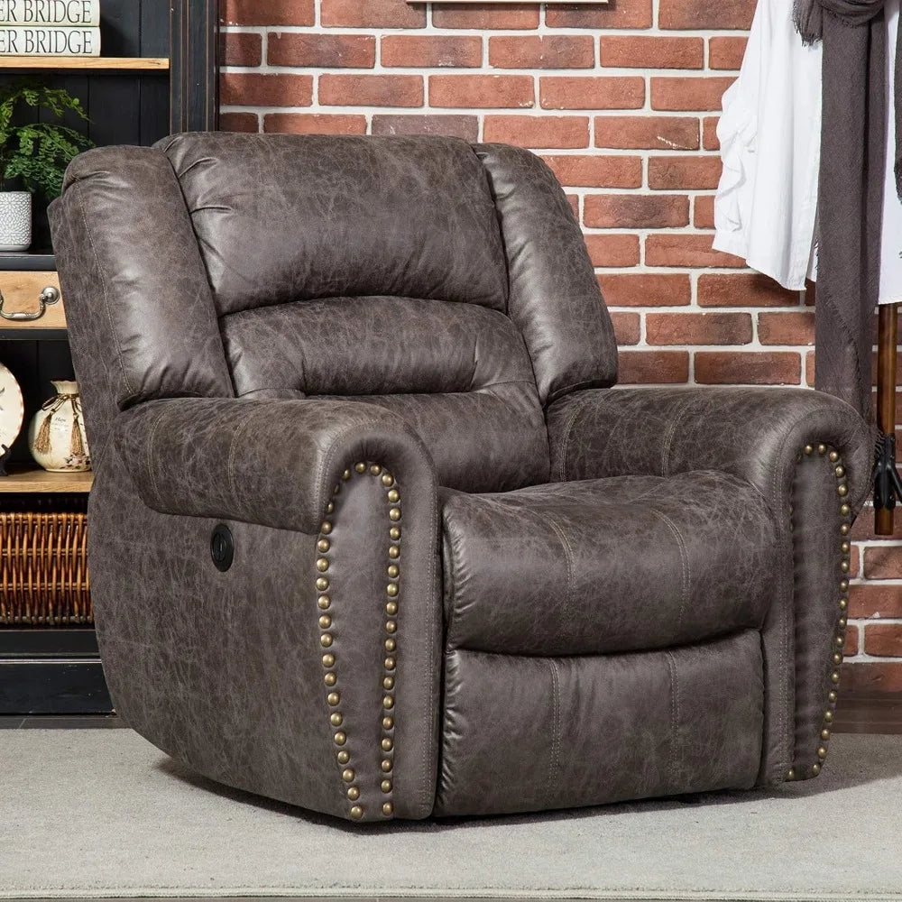 Electric Recliner Chair W/Breathable Bonded Leather, Classic Single Sofa Home Theater Recliner Seating W/USB Port (Smoky Gray)