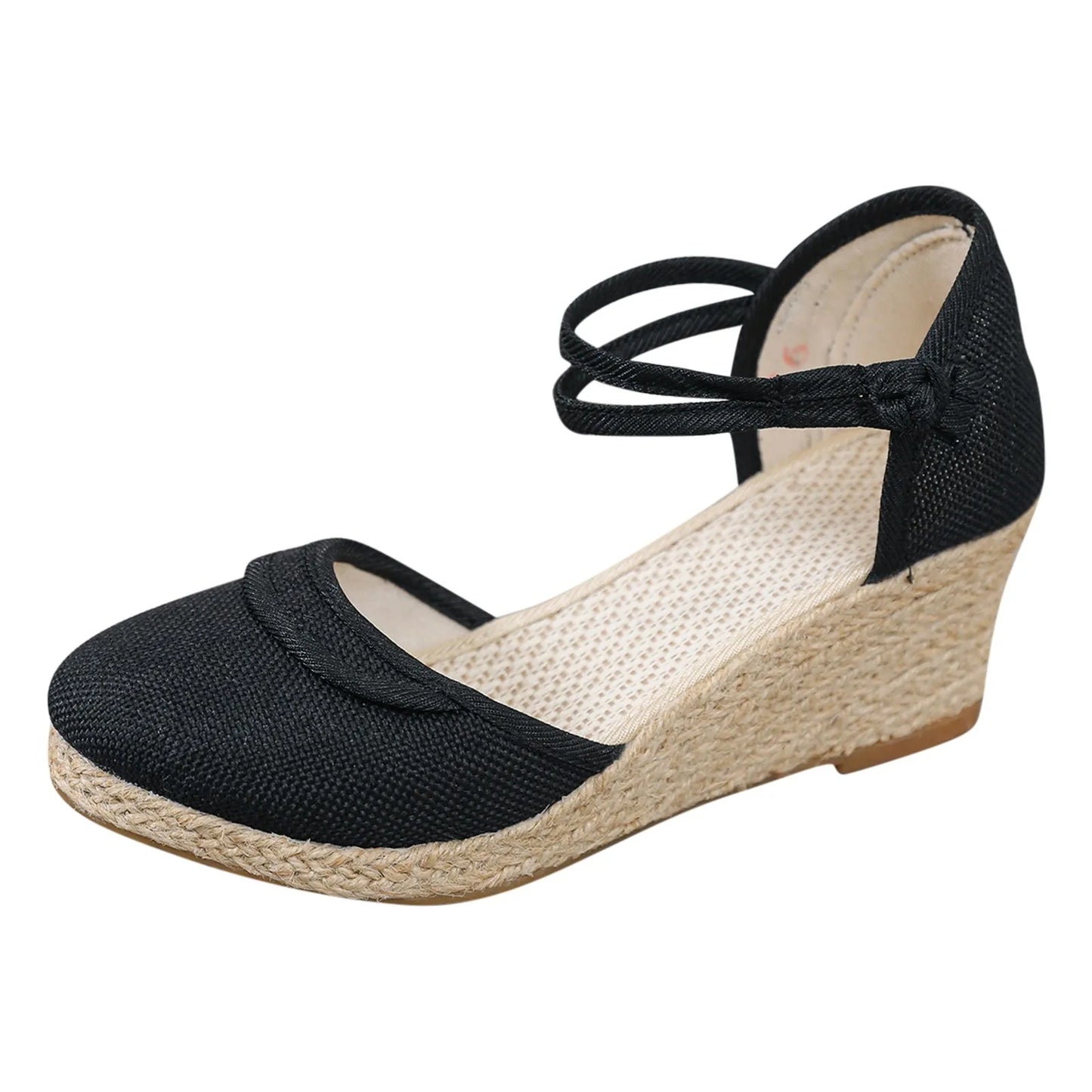 Womens Retro Plain Wedge Sandals Ladies Espadrille Summer Fashion Breathable Ankle Strap Sandals Casual Chunky Beach Sandals