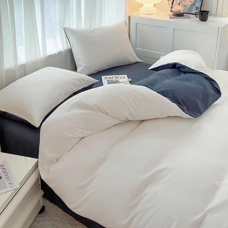 4-Piece Soft Brushed Duvet Cover Set . Solid Color Bedding