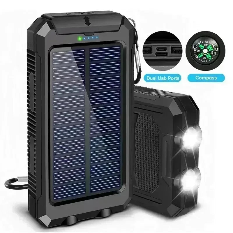 Outdoor Power Non Stop 10000mAh Solar Power Bank . QC3.0 Fast Charging Portable Charger