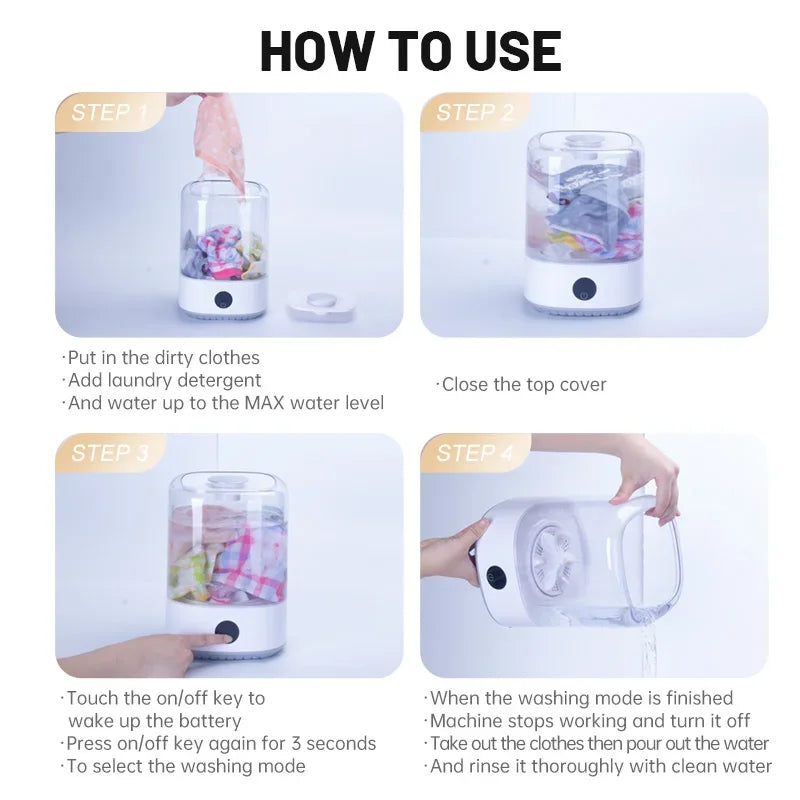 Travel Mini Washer - Cordless Rechargeable Underwear & Socks Washing Machine, Upgraded 6L Portable, Quiet Operation, Perfect For Camping, Dorm, RV & On-the-Go Use