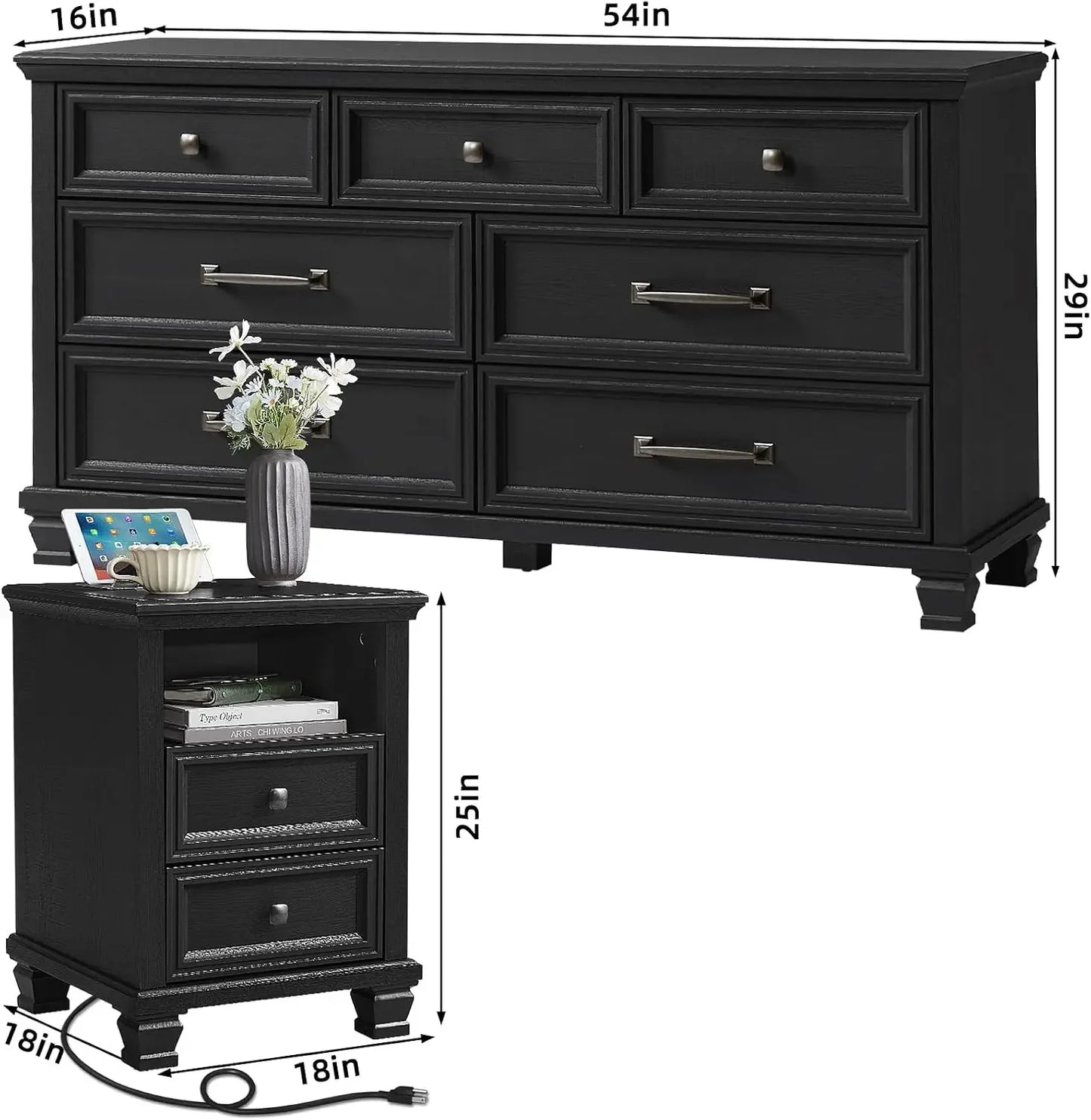 3-Piece Farmhouse Bedroom Set with Dresser & Nightstands