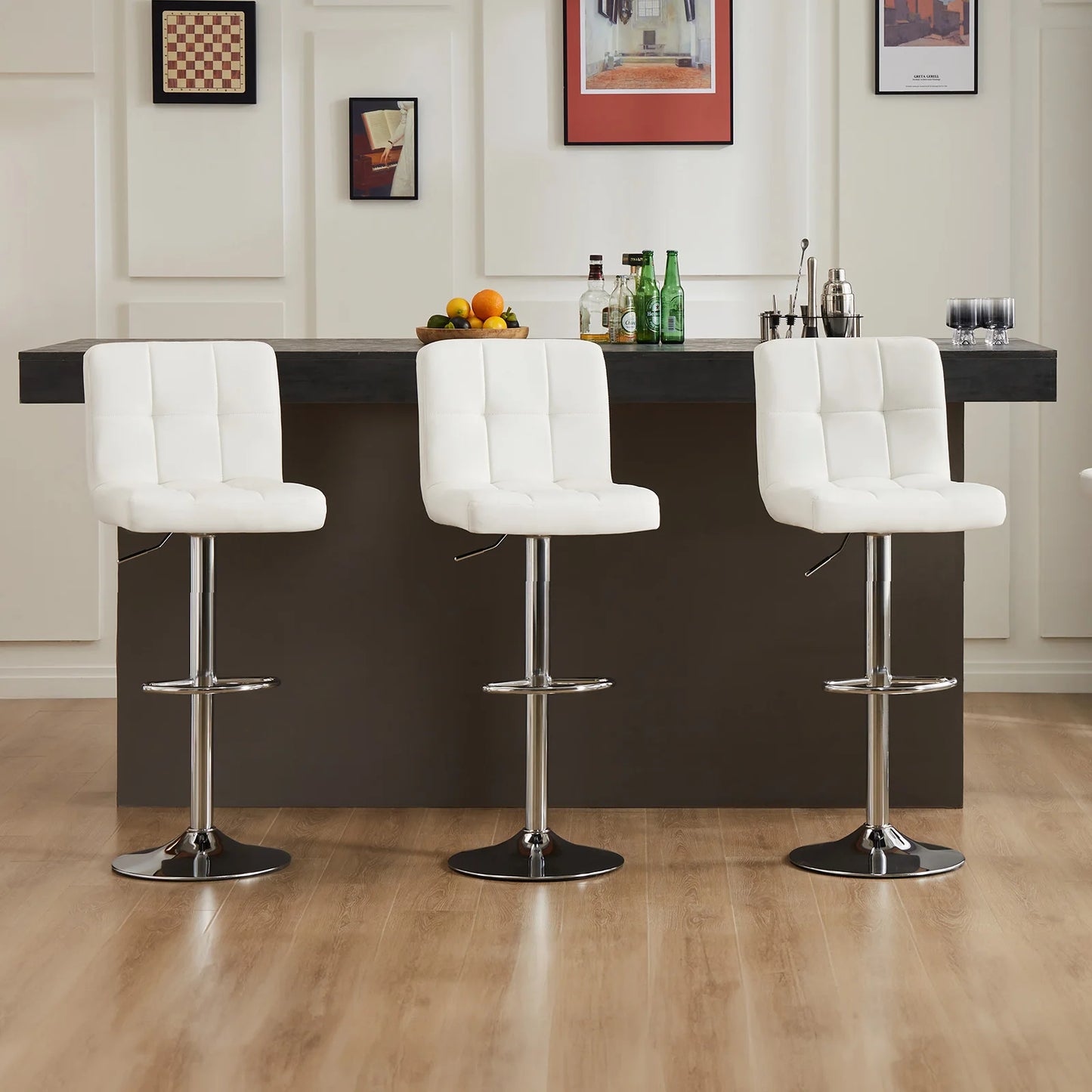 Armless PU Leather Swivel Office Chair, Adjustable Height Counter Chair, Ergonomic Desk Chair for Home & Office