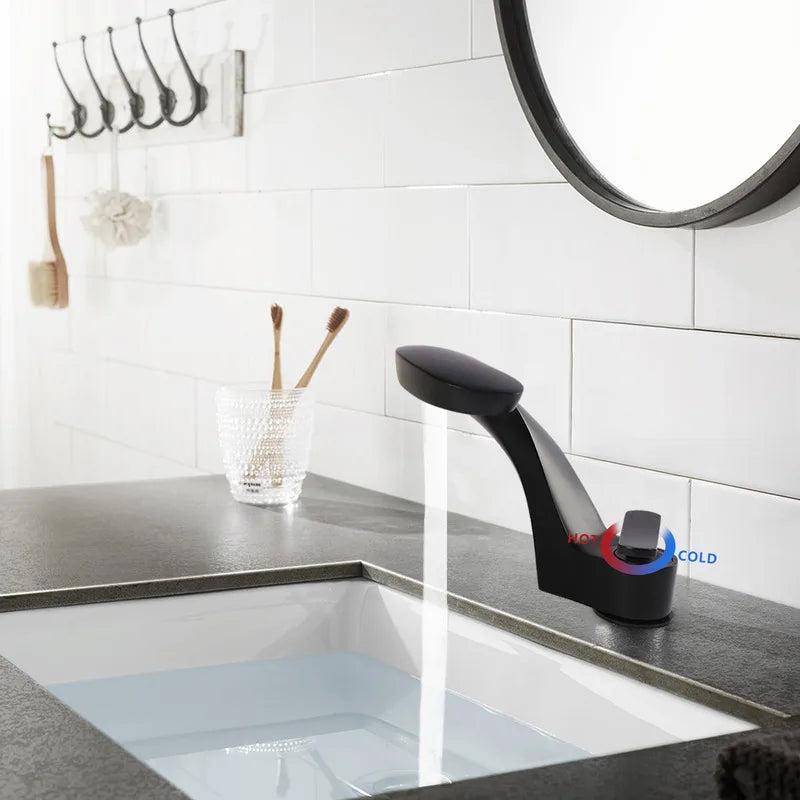 Modern Arc-Shaped Faucet Sink Faucet Bathroom Kitchen Faucet  Single Handle Black