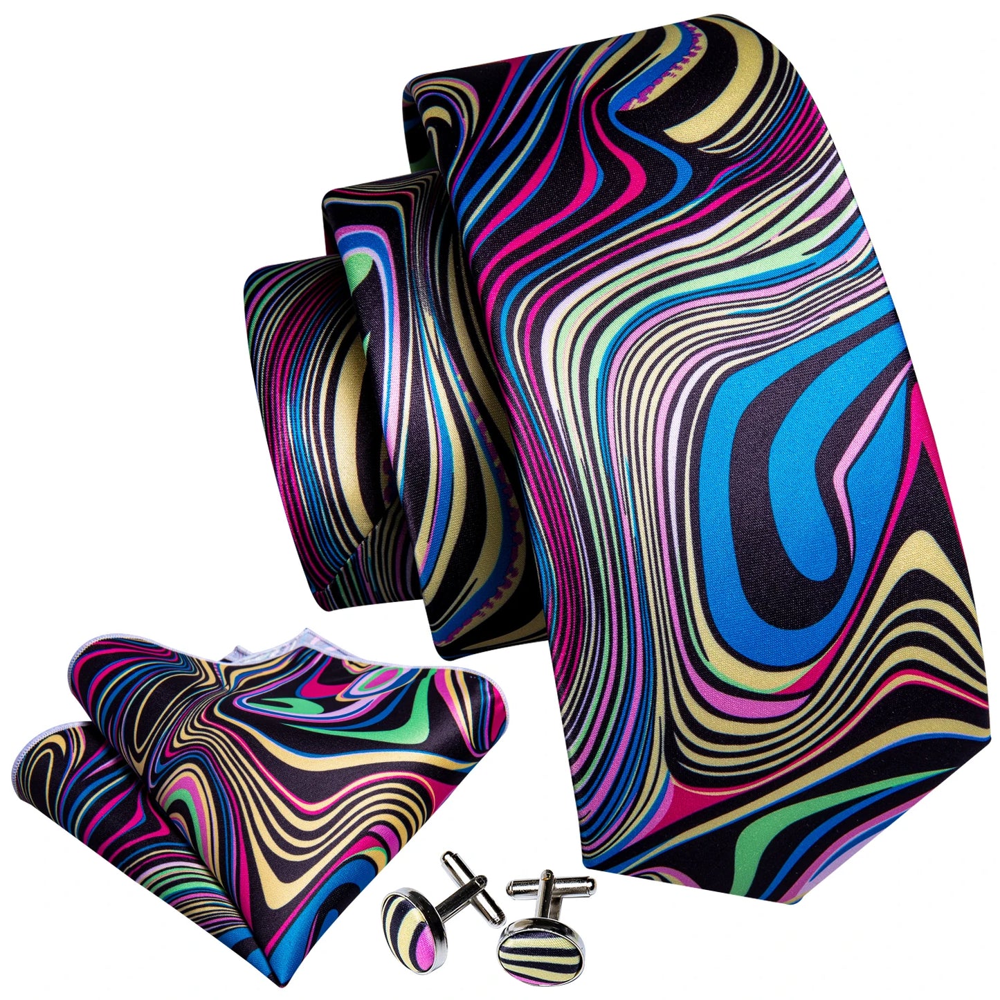 Luxury Designer Silk Tie Set for Men,  Necktie, Pocket Square & Cufflinks for Weddings, Business & Formal Events