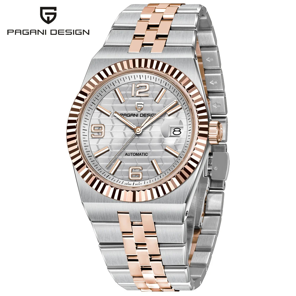 PAGANI DESIGN Men’s Automatic Luxury Watch,  Sapphire Crystal Stainless Steel Waterproof Mechanical Wristwatch with 3D Rhombus Dial