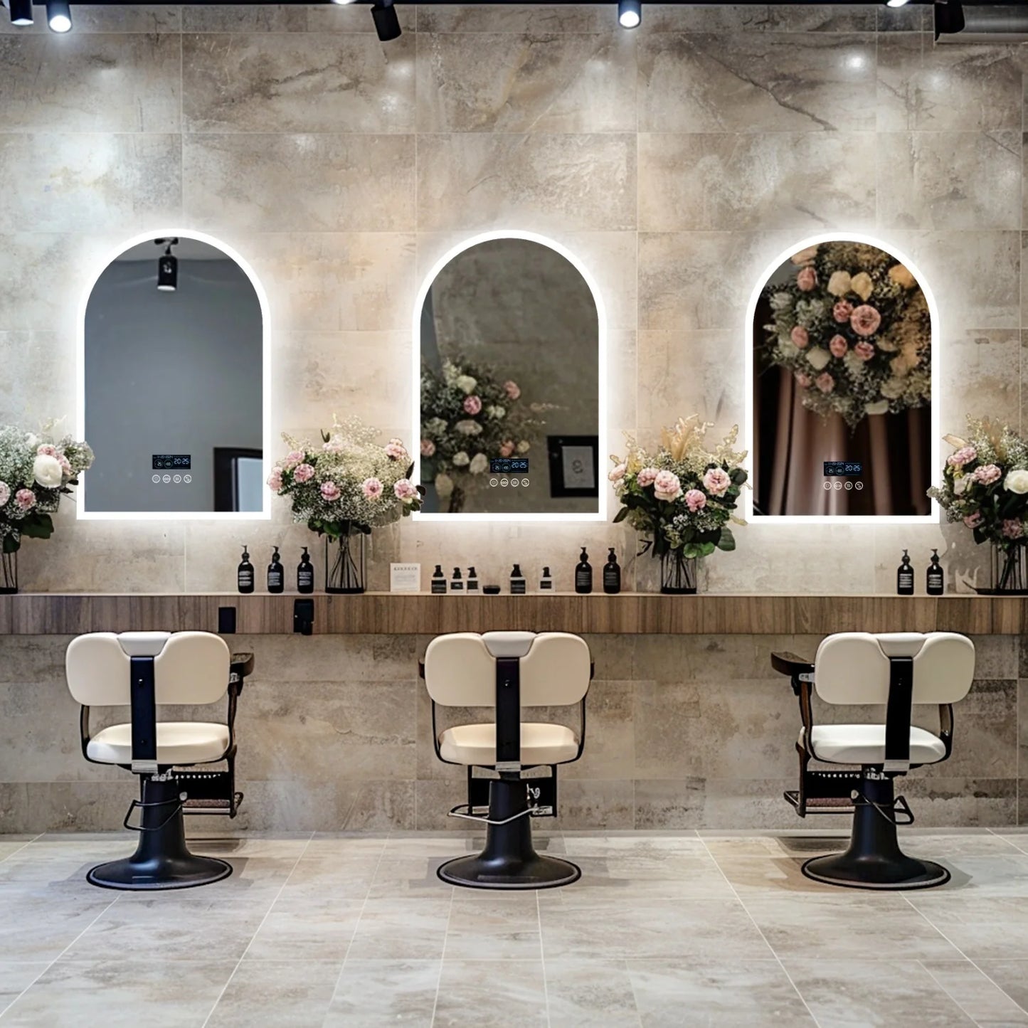 Arched LED Bathroom Mirror With Bluetooth Display Date Time