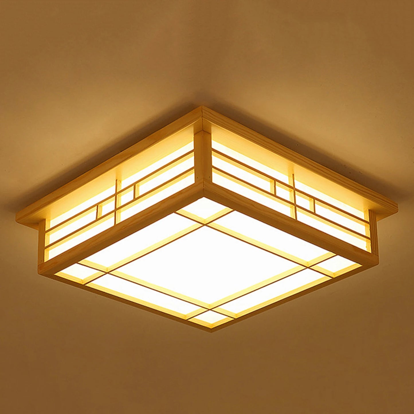Japan Style Ceiling Lamp Solid Wood Wooden LED Light Flush Mount Ceiling Light with Remote Control For Bedroom Living Room