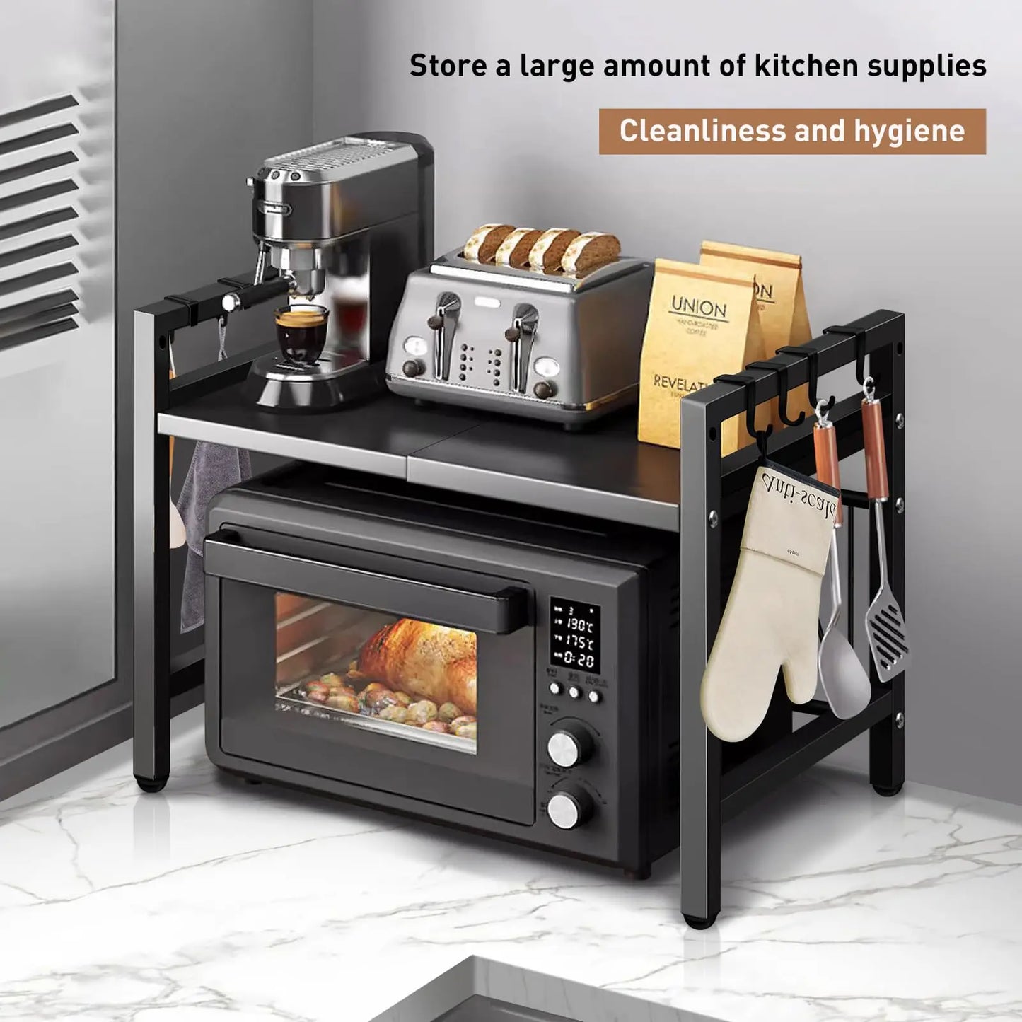Expandable Microwave Shelf Organizer 42 To 64 Cm Rustproof
