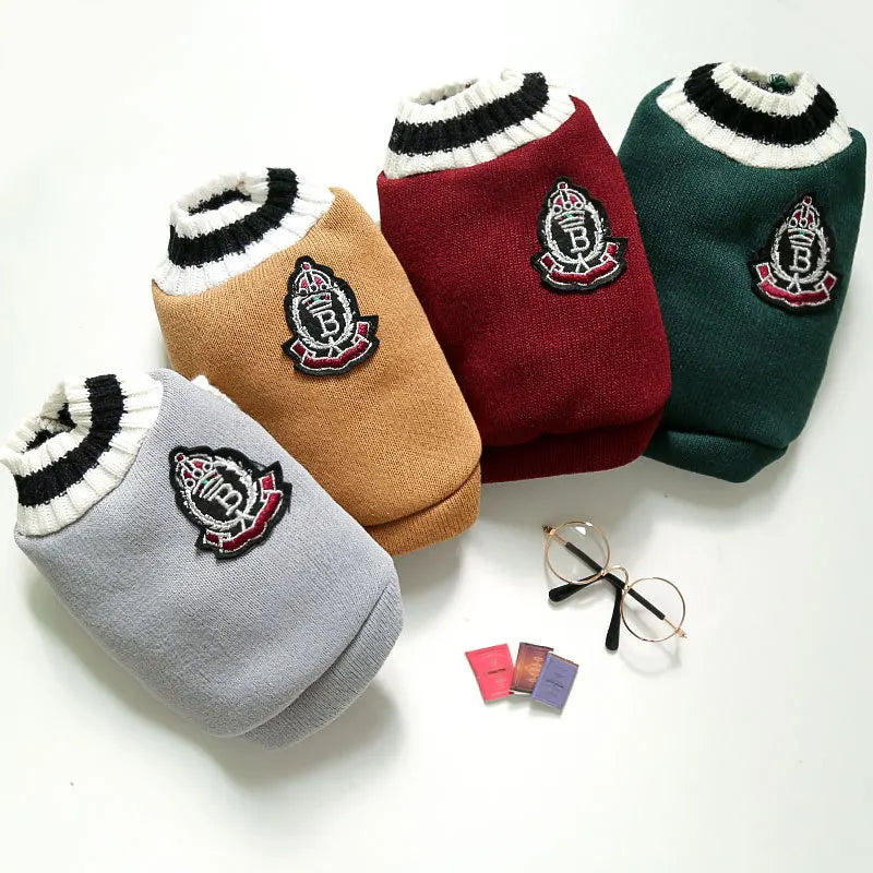 College Style Pet Dog Sweater. Warm Winter Outfit for Small & Medium Dogs