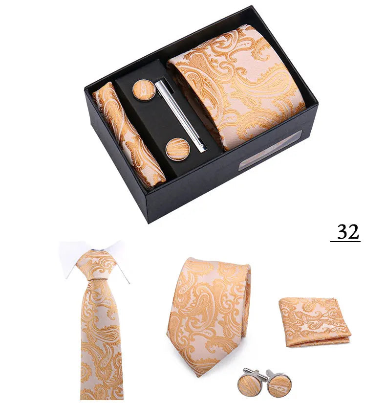 Tie Men With Box Top Quality Business Ties Hanky Cufflink Set Clips Green Necktie Corbatas For Men Wedding In Gift Box Gravatas