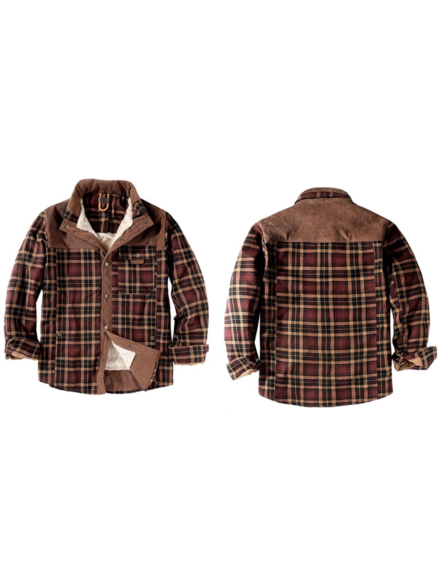 Men s Plaid Sherpa Lined Shirt Jacket Lapel Neck Long Sleeve Button Down Winter Coat Warm Outwear with Pockets