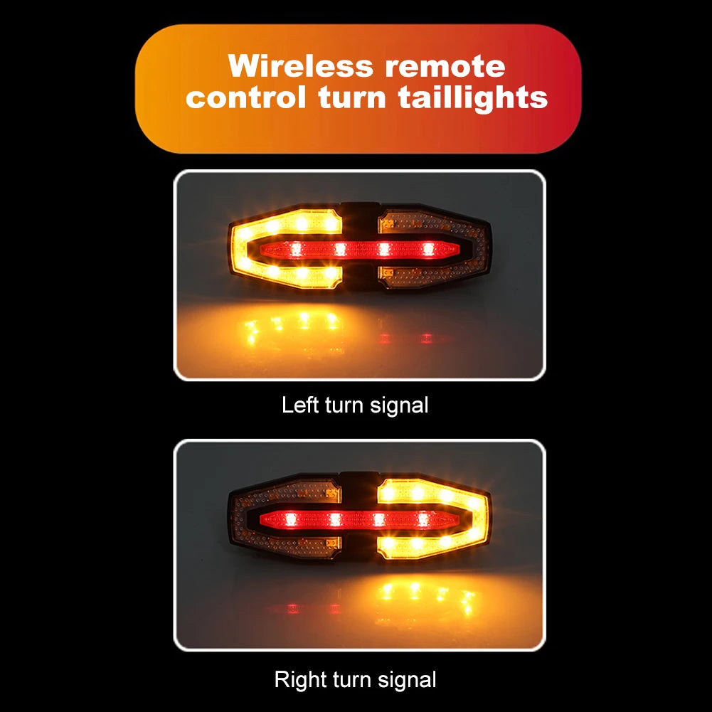 Rechargeable Bike Tail Light with Turn Signals Warning Bike Lights Wireless Remote Control Cycling Back Light for Night Riding