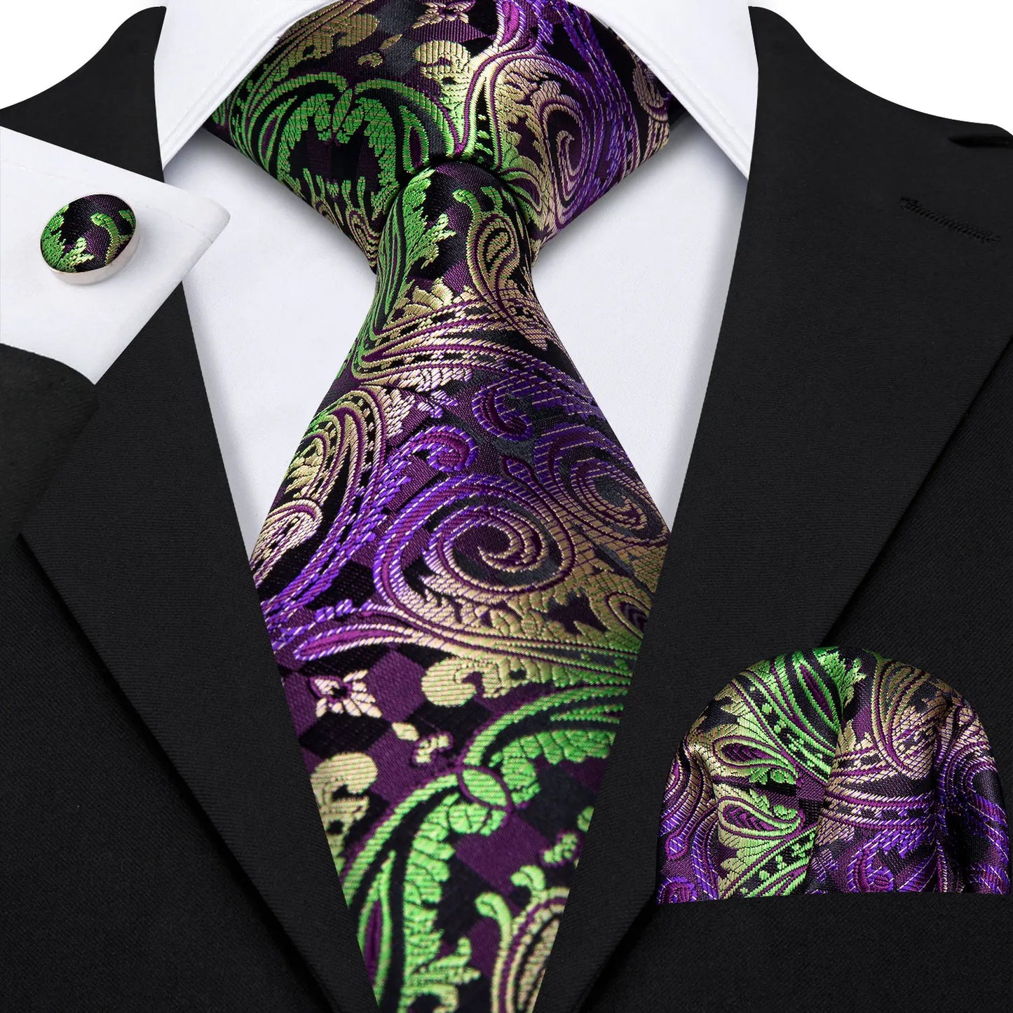 Luxury Designer Silk Tie Set for Men,  Necktie, Pocket Square & Cufflinks for Weddings, Business & Formal Events