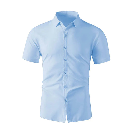 Men’s Business Casual Short Sleeve Shirt .Solid Color Summer Button Down
