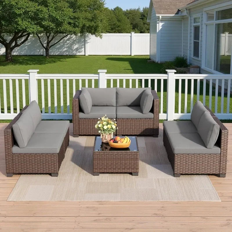 Qsun 7 Piece Outdoor Patio Furniture Set with PE Rattan Wicker Sectional Seating