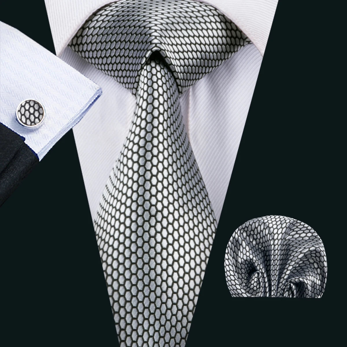 Luxury Men’s Silk Necktie Gift Set with Pocket Square, Cufflinks & Tie Clip