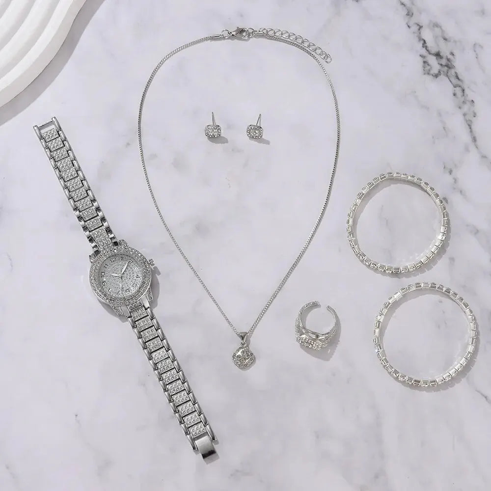 Luxury Women’s Watch & Jewelry Gift Set. Elegant Crystal Fashion Collection