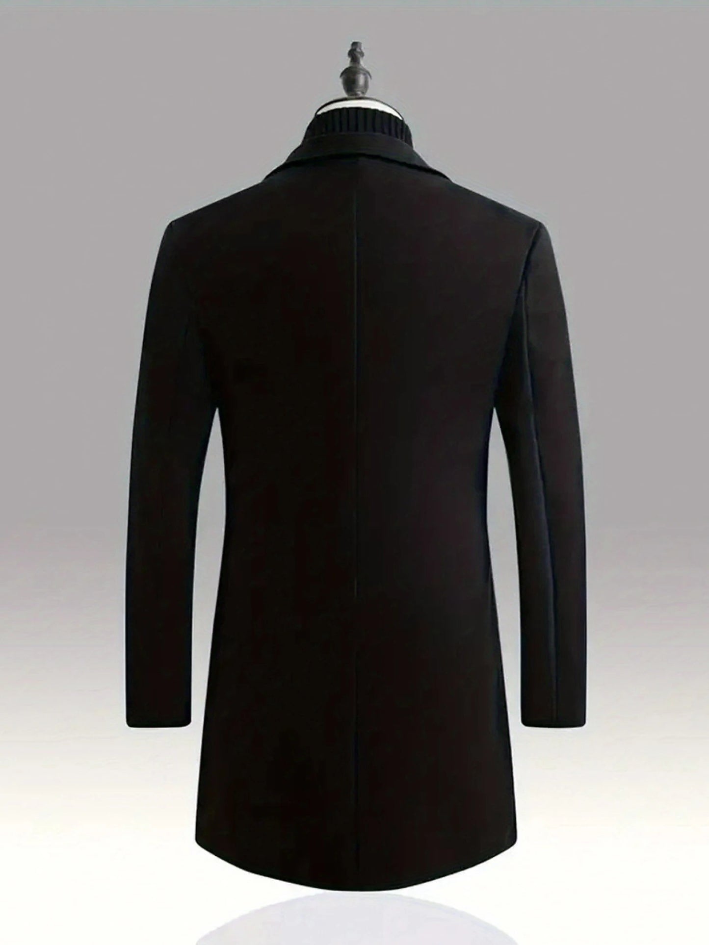 Men s Classic Wool Blend Pea Coat with Notched Lapel Collar and Single Button Closure - Stylish Mid-Length Winter Jacket for