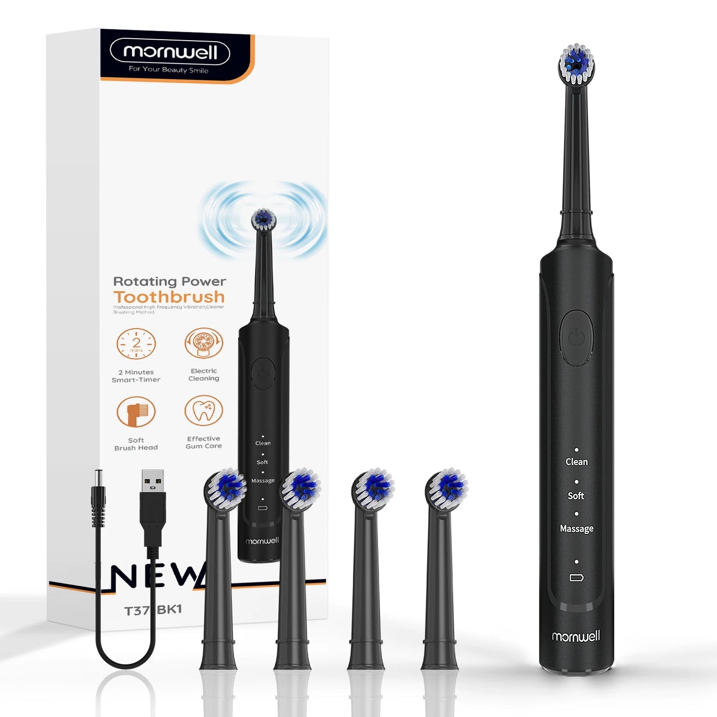 Electric Sonic Toothbrush 3 Modes USB Charge Adult Waterproof Ultrasonic Automatic Rotary Tooth 4 Brushes Replacement Heads