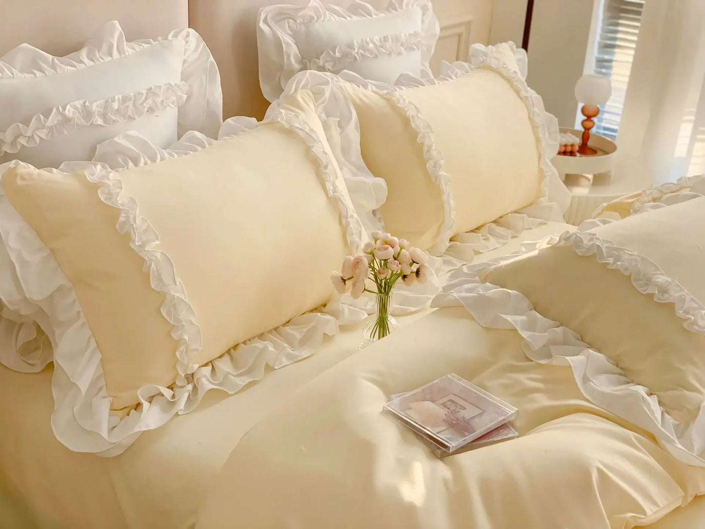 Elegant Ruffled Lace Bedding Set. Luxury Princess Style