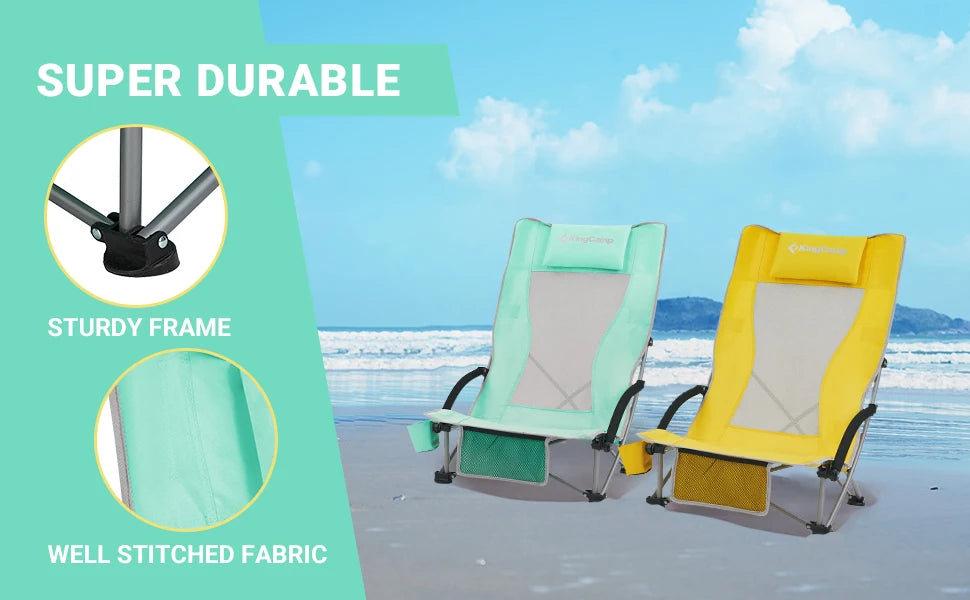 KingCamp High Back Beach Chair Backpack Chair, Camping BBQ Beach Travel Picnic with Padded Armrests with Cup Holder, Portable