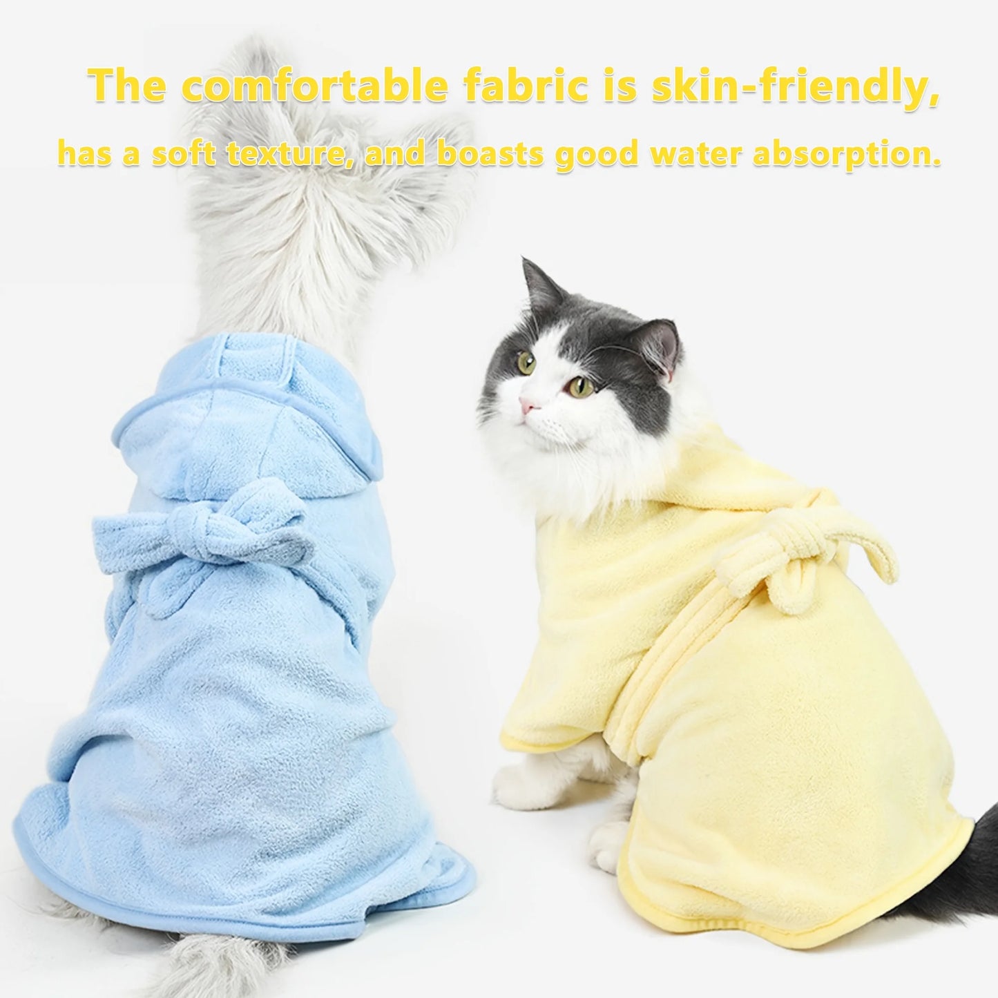 Ultra-Soft Pet Bathrobe Towel. Quick Dry Absorbent Robe for Dogs & Cats