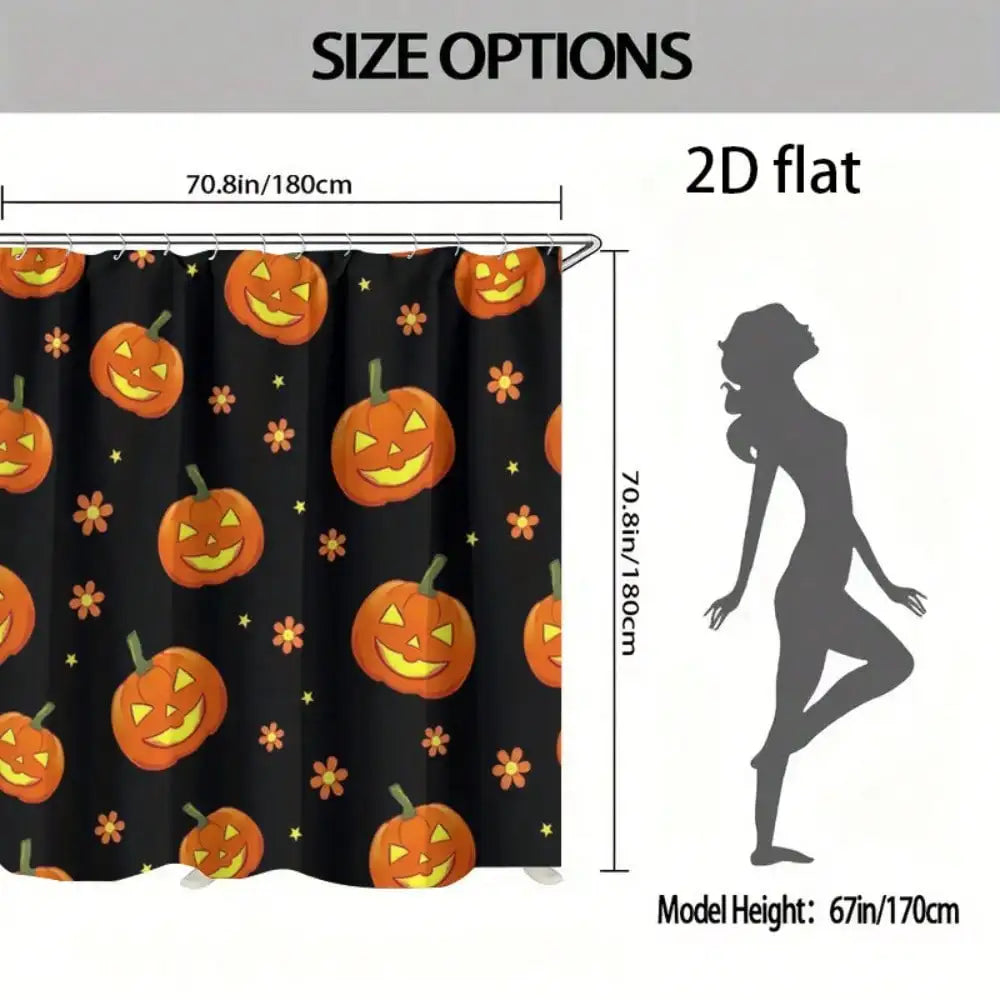4-Piece Halloween Pumpkin Bathroom Decor Set .Jack-O’-Lantern Shower Curtain, Bath Mat & Toilet Cover