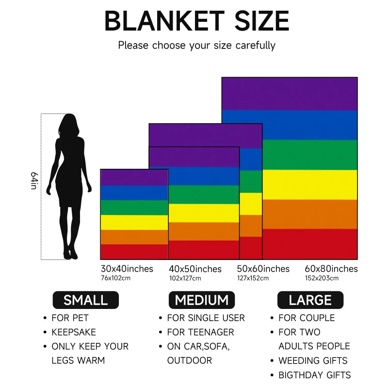 Rainbow Pride Flannel Blanket .Soft Cozy Throw for Bed, Sofa & Home Décor