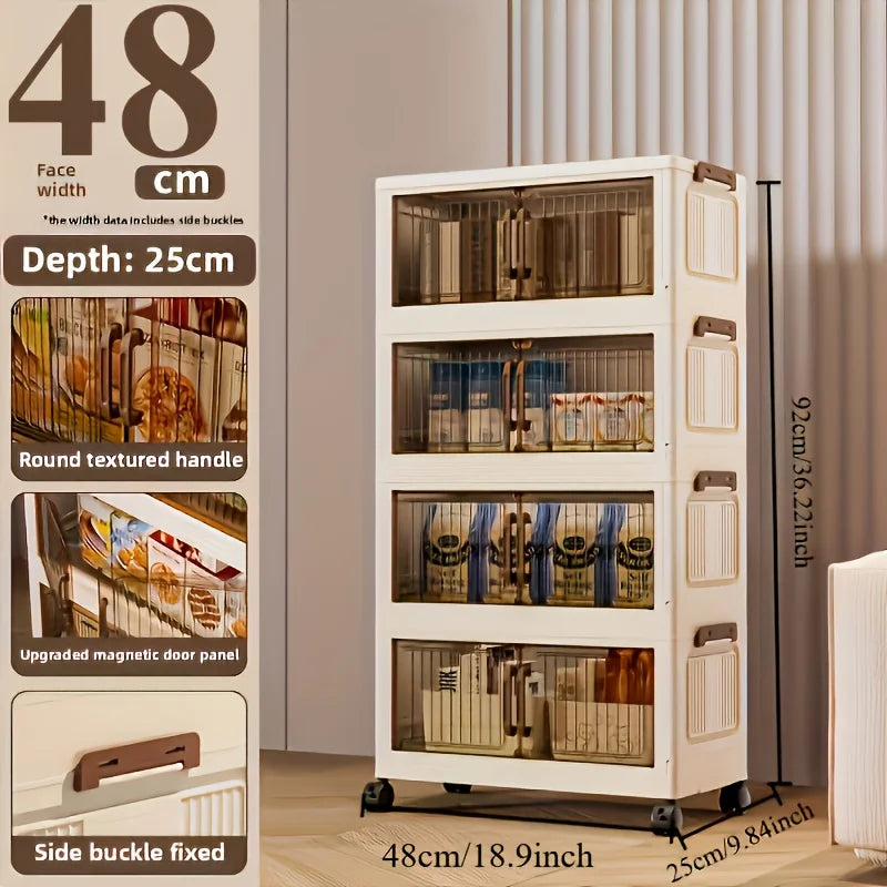 3/4-Tier Foldable Cabinet, Plastic Bins, Portable Wardrobe Organizer, Rolling Stackable Drawers. For Bedroom, Living Rm, Office,