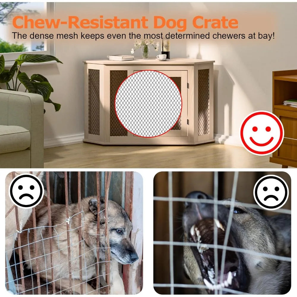 Wooden Dog Crate Furniture: 44-Inch End Table with Mesh for Small to Medium Dogs