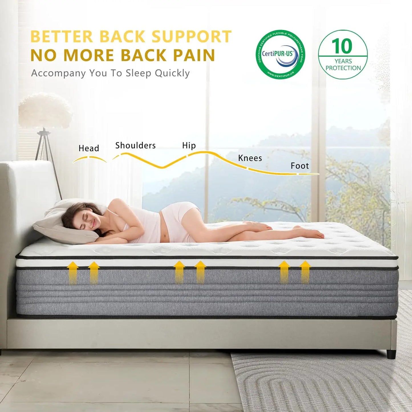 Twin Mattress, 10 Inch Twin Size Mattresses, 10 Inch Hybrid Pocketed Coil Mattress in a Box with Gel Memory Foam, Medium Firm, C