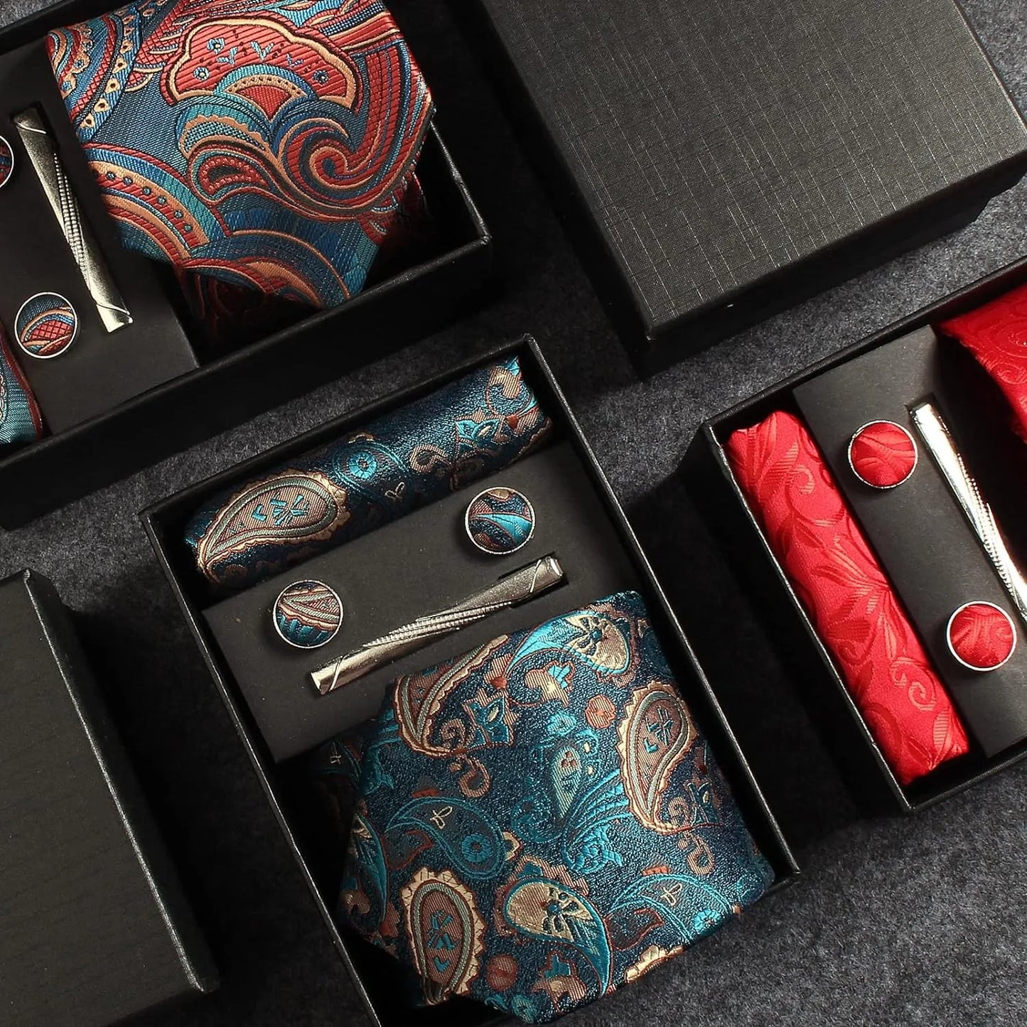 Luxury 100% Silk Paisley Floral Men’s Necktie Set | Business Tie with Matching Pocket Square & Formal Accessories