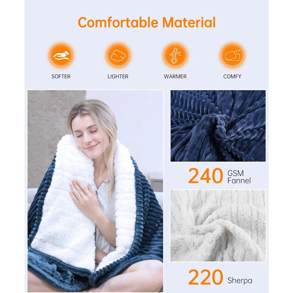 Luxury Electric Heated Throw Blanket . Soft Coral Fleece Heating Blanket with 6 Heat Settings & Timer