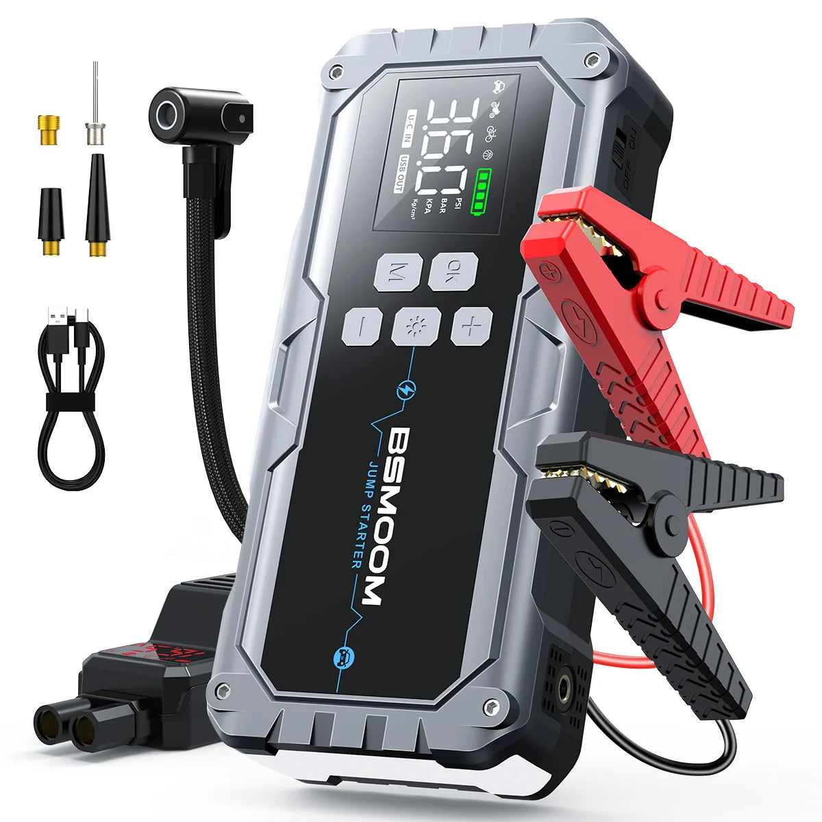 Portable Car Jump Starter with Air Compressor LCD Display 21800mAh Battery Pack