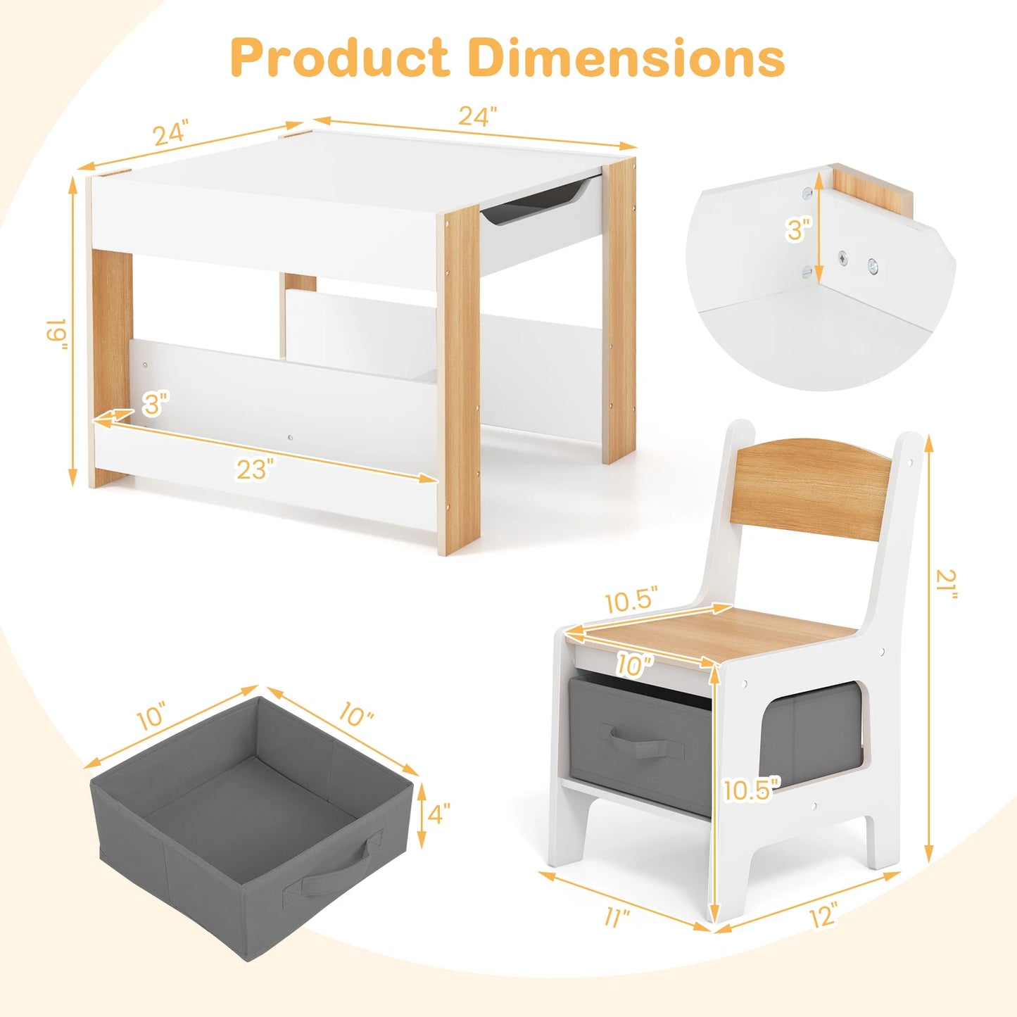 4-in-1 Kids Activity Table & Chair Set with Bookshelves and Storage Bins