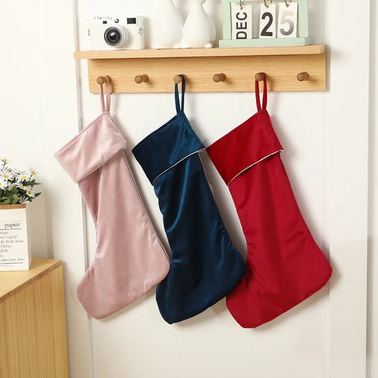 Velvet Christmas Stocking For Kids Solid Color Fireplace Home Holiday Decoration Merry Christmas Gift