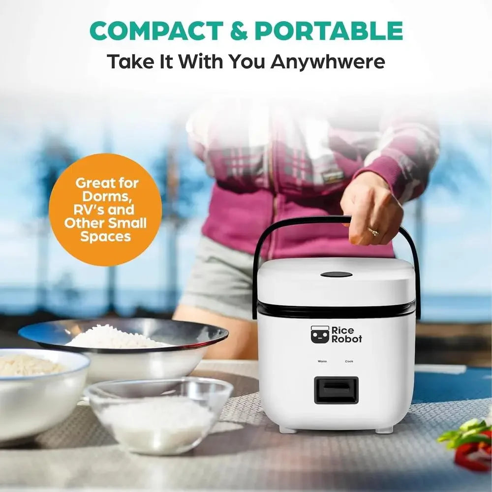Compact Electric Rice Cooker Steamer 4.5 Cups Nonstick Pot Quart Portable Dishwasher-Safe Automatic Warm Include Recipes