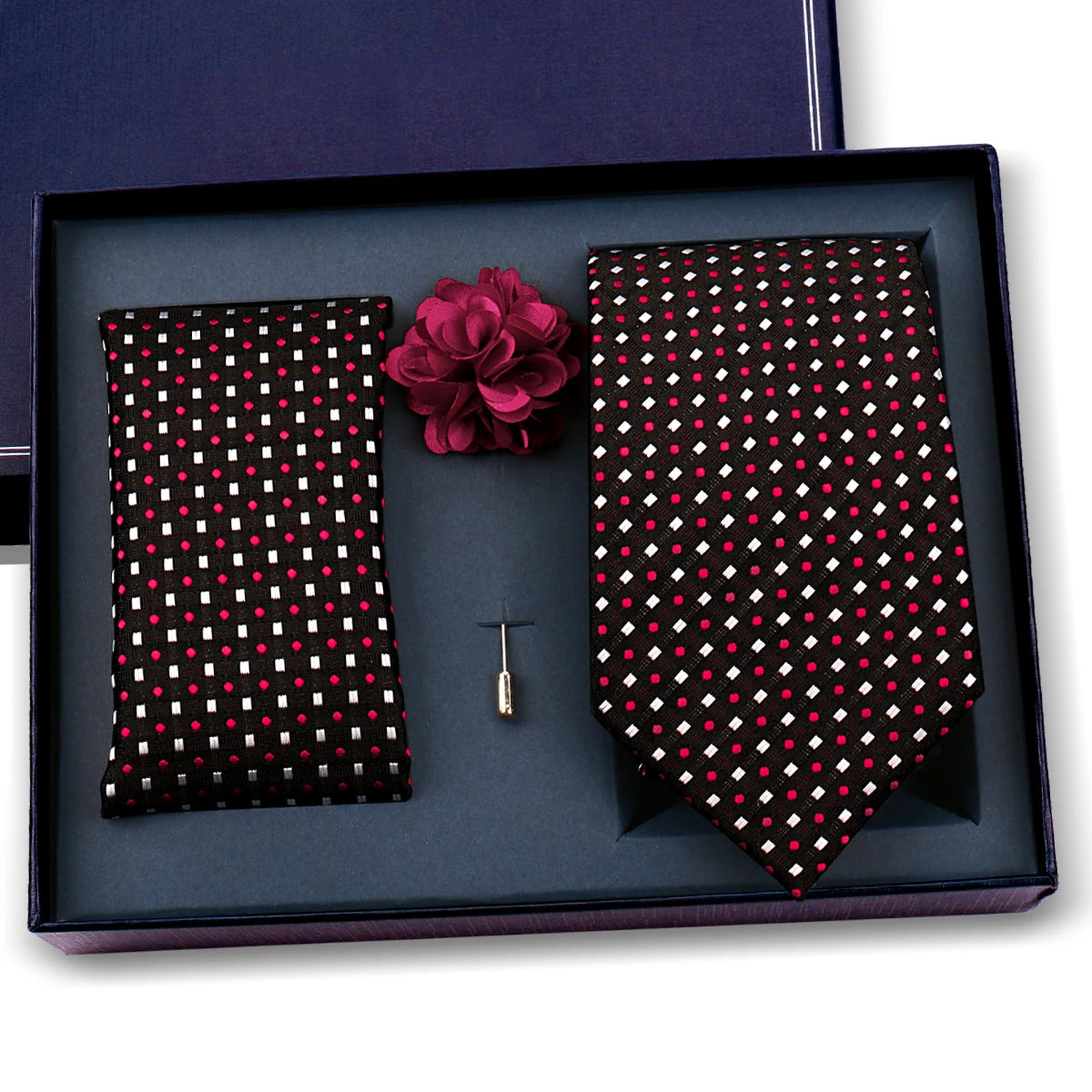 Luxury Men’s Paisley Necktie Gift Set. Silk Tie, Pocket Square, Cufflinks & Gift Box for Weddings & Business