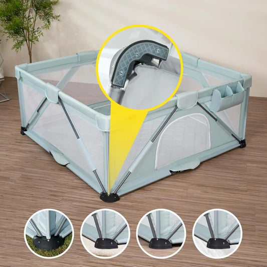 Foldable Baby Playpen Large Playard With Detachable Mat Bag